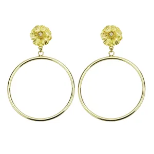 Goldtone Double Rose Large Hoop Earring