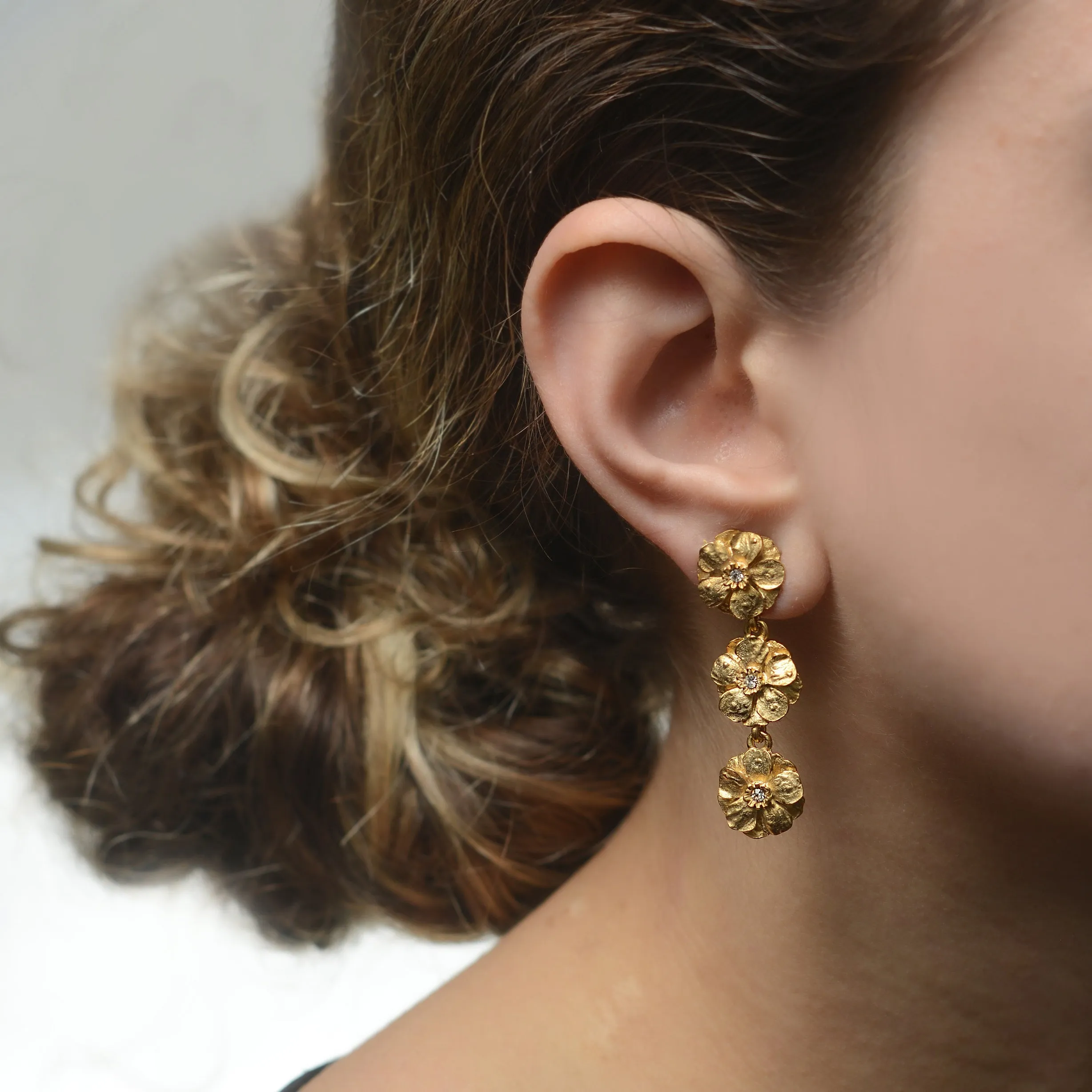 Goldtone Les Roses Triple Drop Earrings