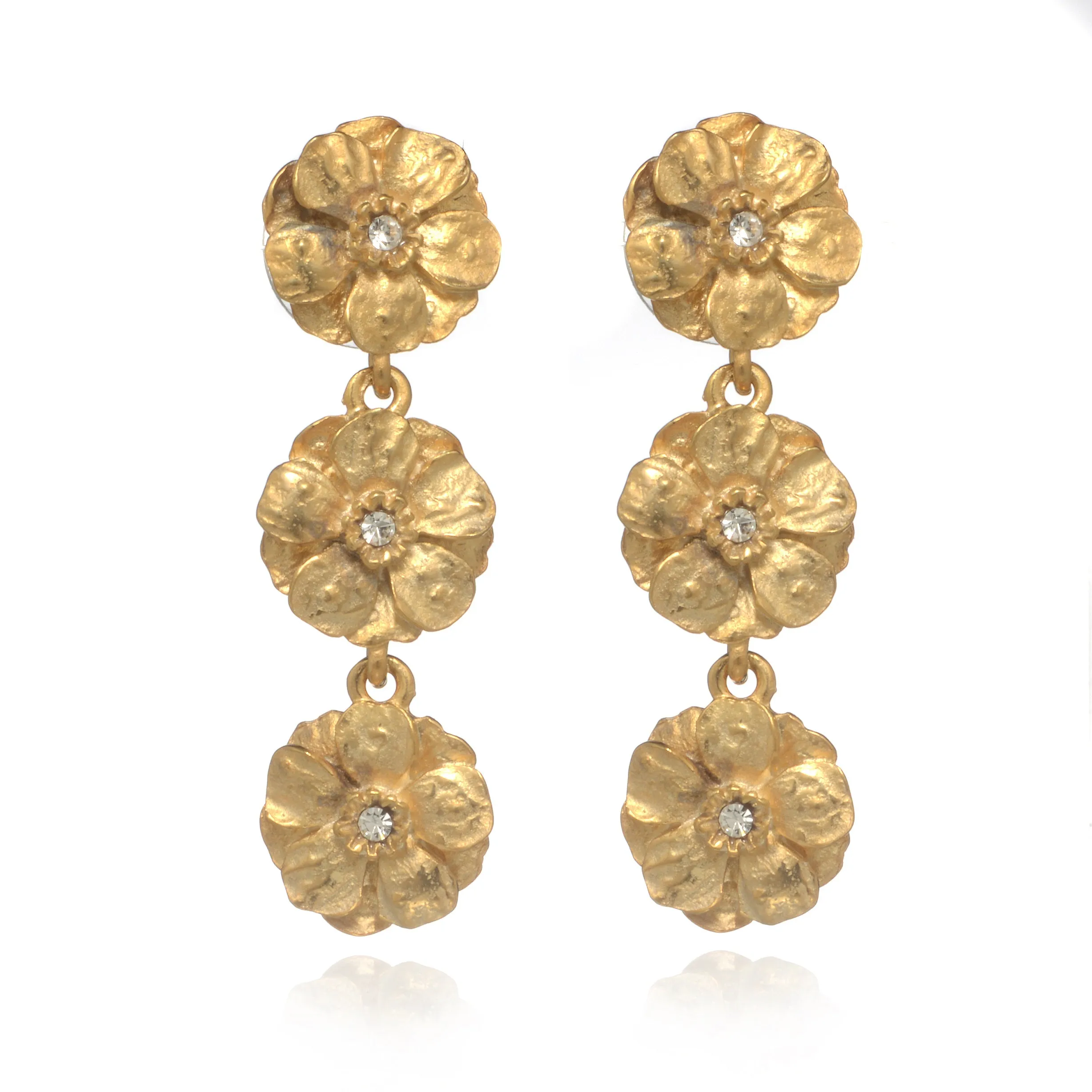 Goldtone Les Roses Triple Drop Earrings