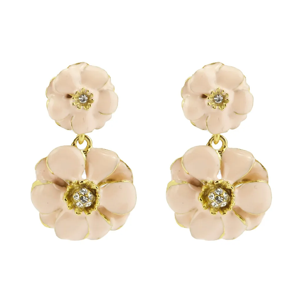 Goldtone Pink Les Roses Double Drop Earrings