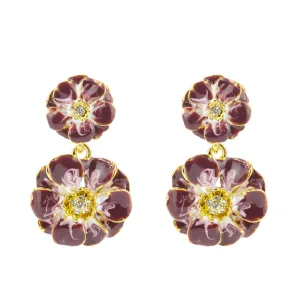 Goldtone Purple Les Roses Double Drop Earrings