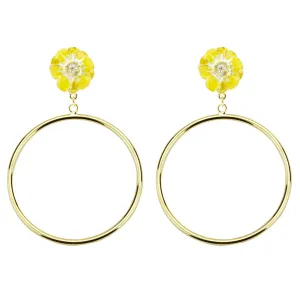 Goldtone Yellow/White Les Roses Hoop Earrings