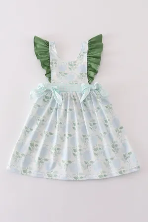 Green Botanical Print Girl Dress
