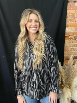 Grey Zebra Button Up
