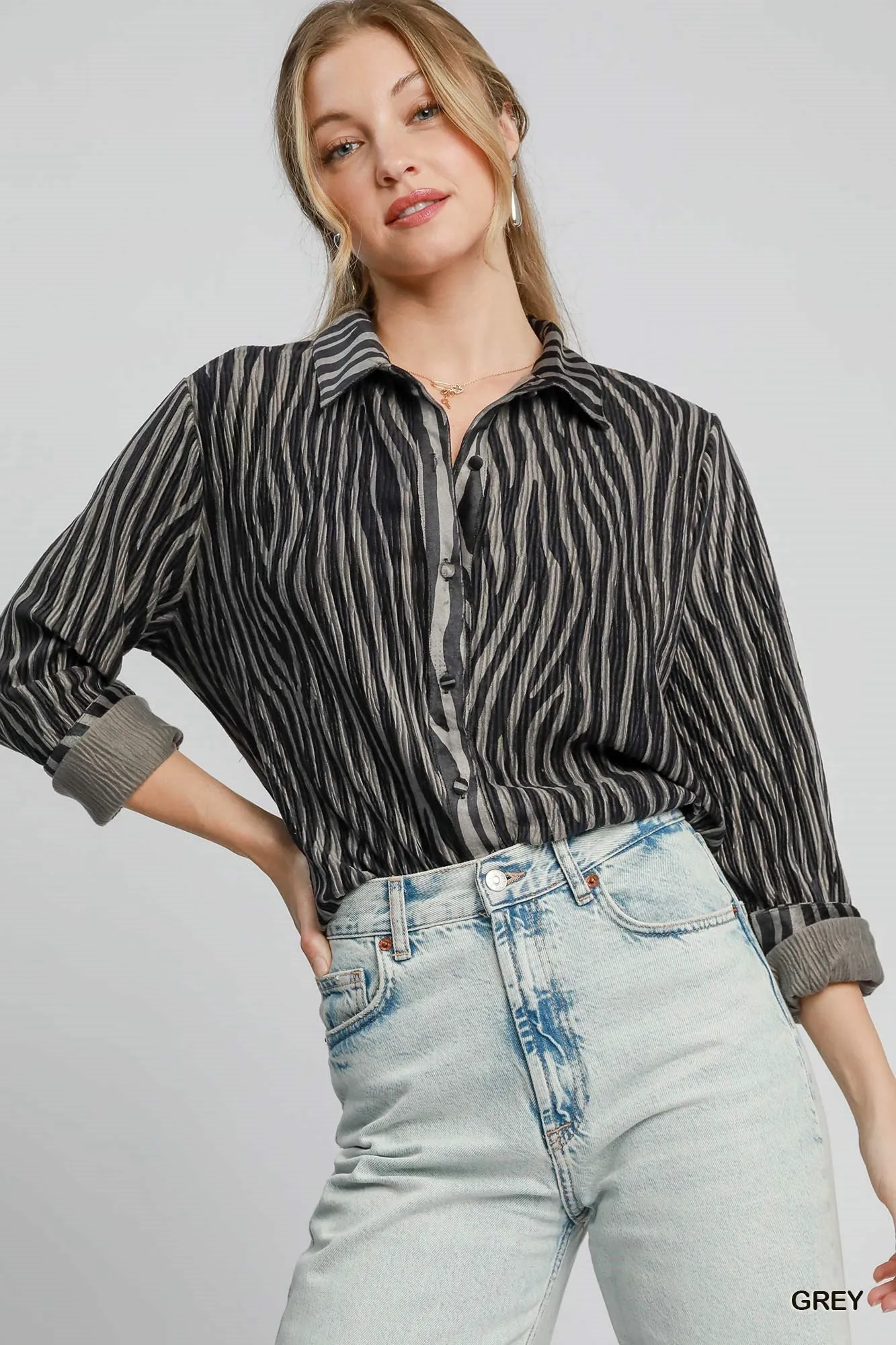Grey Zebra Button Up