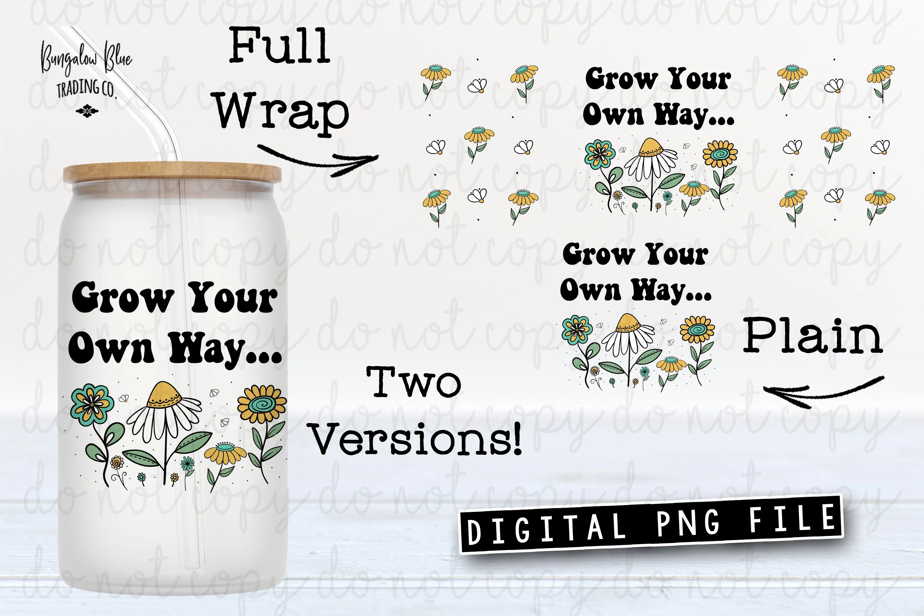 Grow Your Own Way Glass Can Tumbler Wrap Digital Download