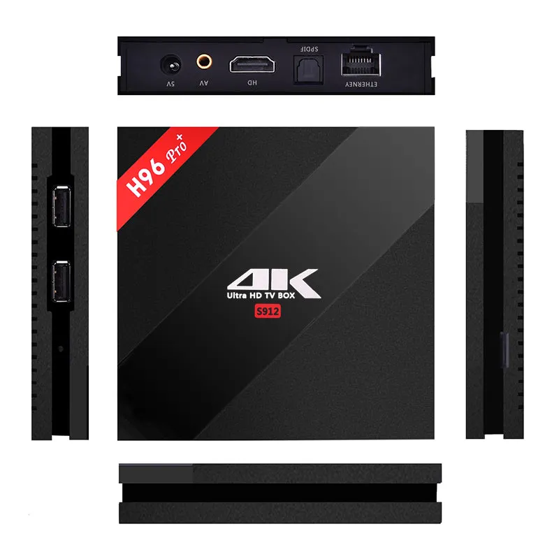 H96 Pro  Android TV Box - S912 Octa Core CPU, 3GB RAM, Android 6.0, Kodi, Dual Band Wi-Fi, 4Kx2K
