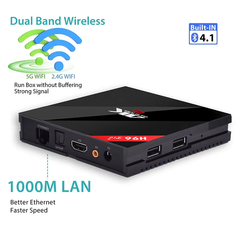 H96 Pro  Android TV Box - S912 Octa Core CPU, 3GB RAM, Android 6.0, Kodi, Dual Band Wi-Fi, 4Kx2K