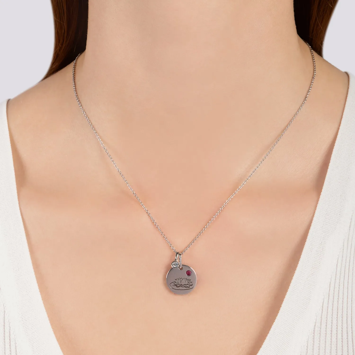 Hallmark Fine Jewelry July Flower of the Month Pendant in Sterling Silver with Ruby and Diamond Accent