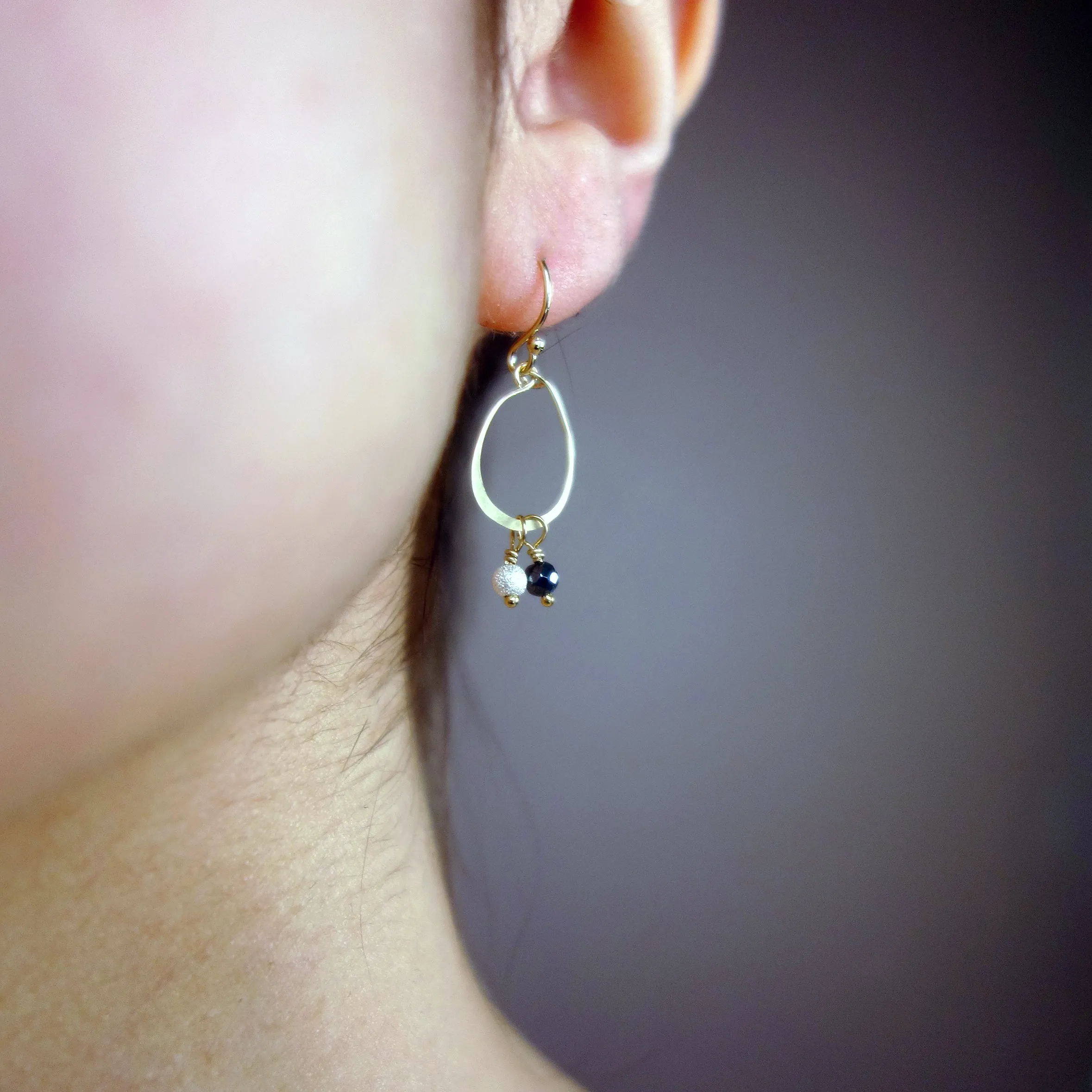 Hand hammered earrings, you choose your school colors (gemstone)