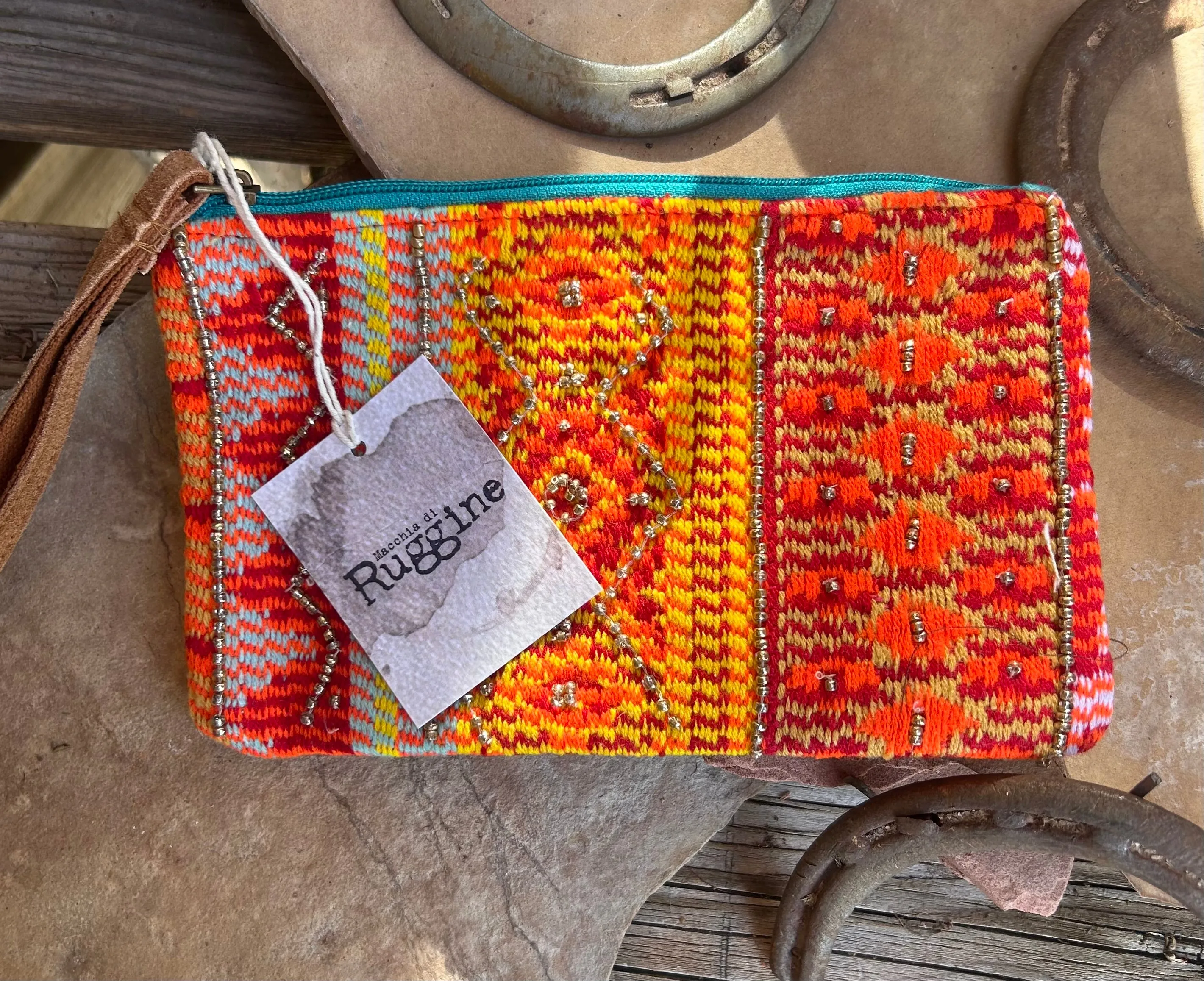 Handbeaded Western Orange Bohemian Clutch