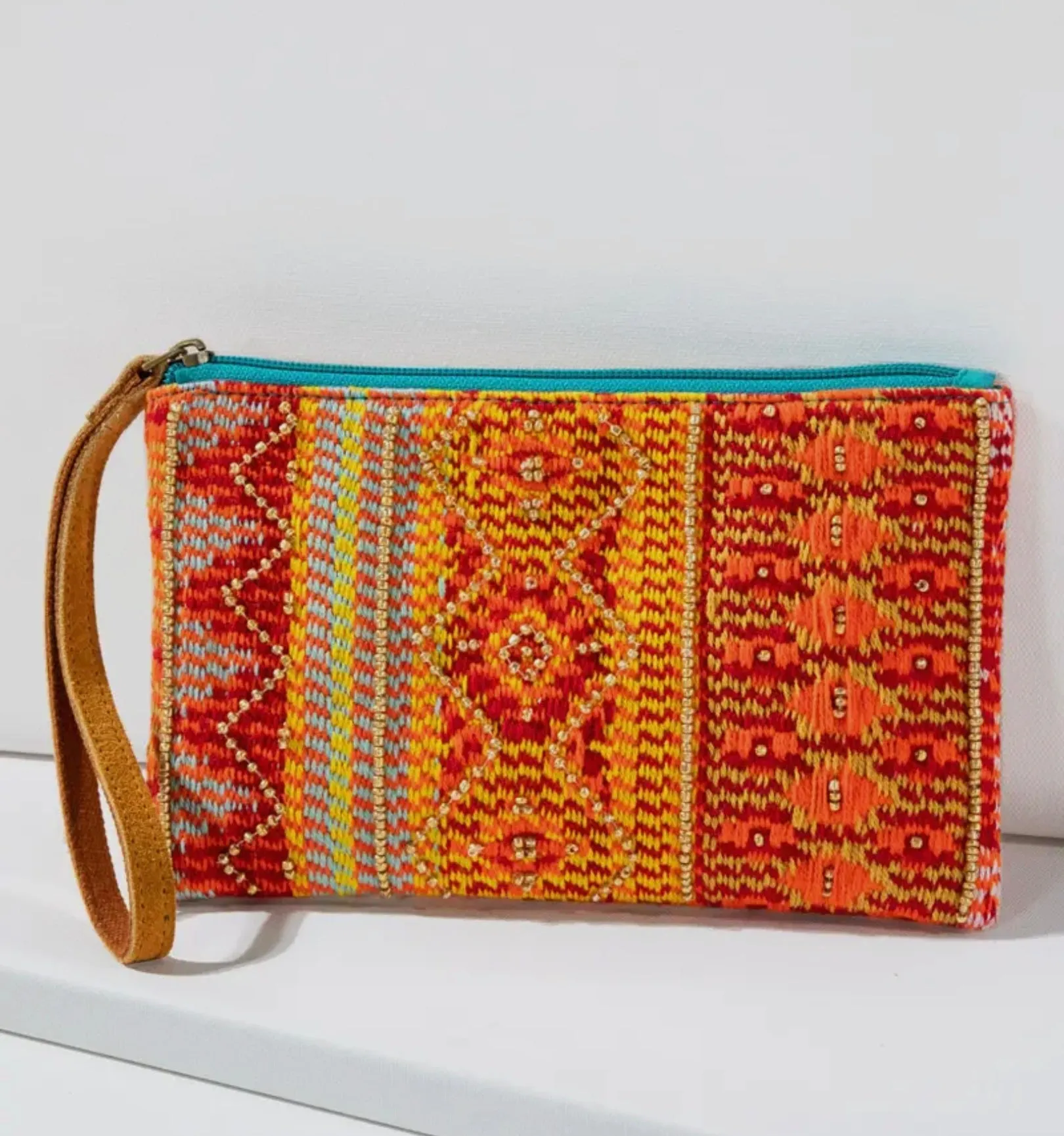 Handbeaded Western Orange Bohemian Clutch