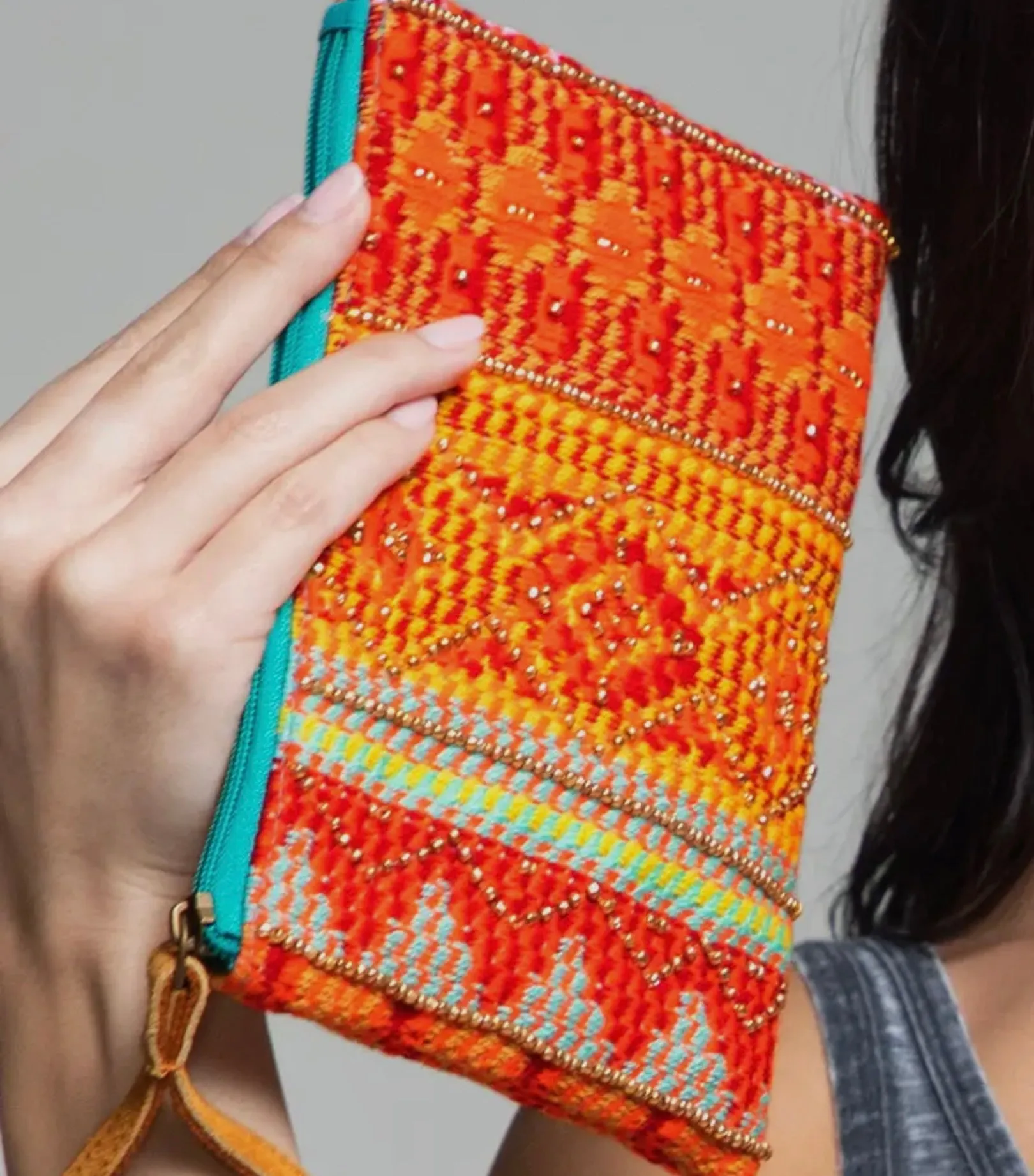 Handbeaded Western Orange Bohemian Clutch