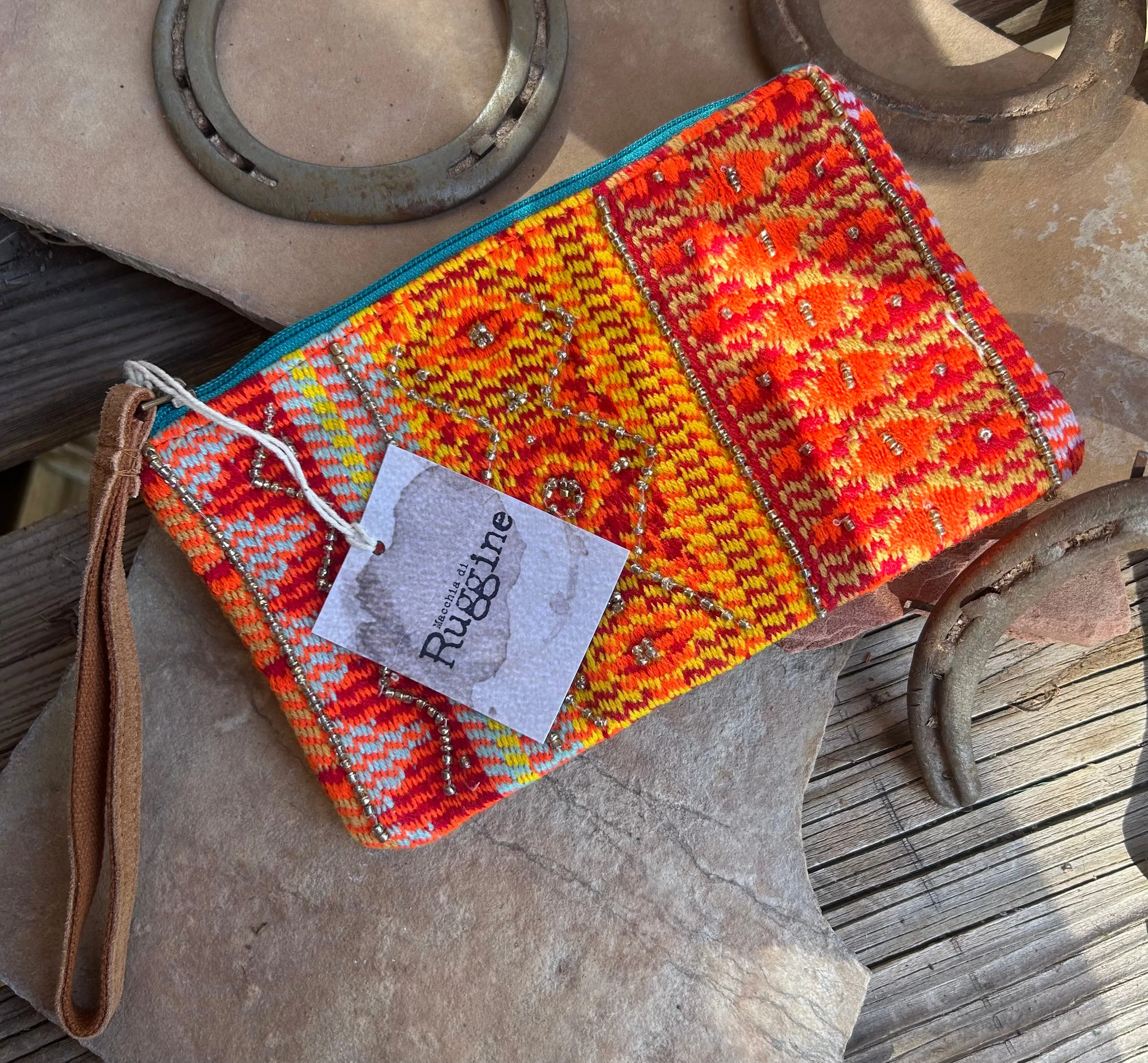 Handbeaded Western Orange Bohemian Clutch