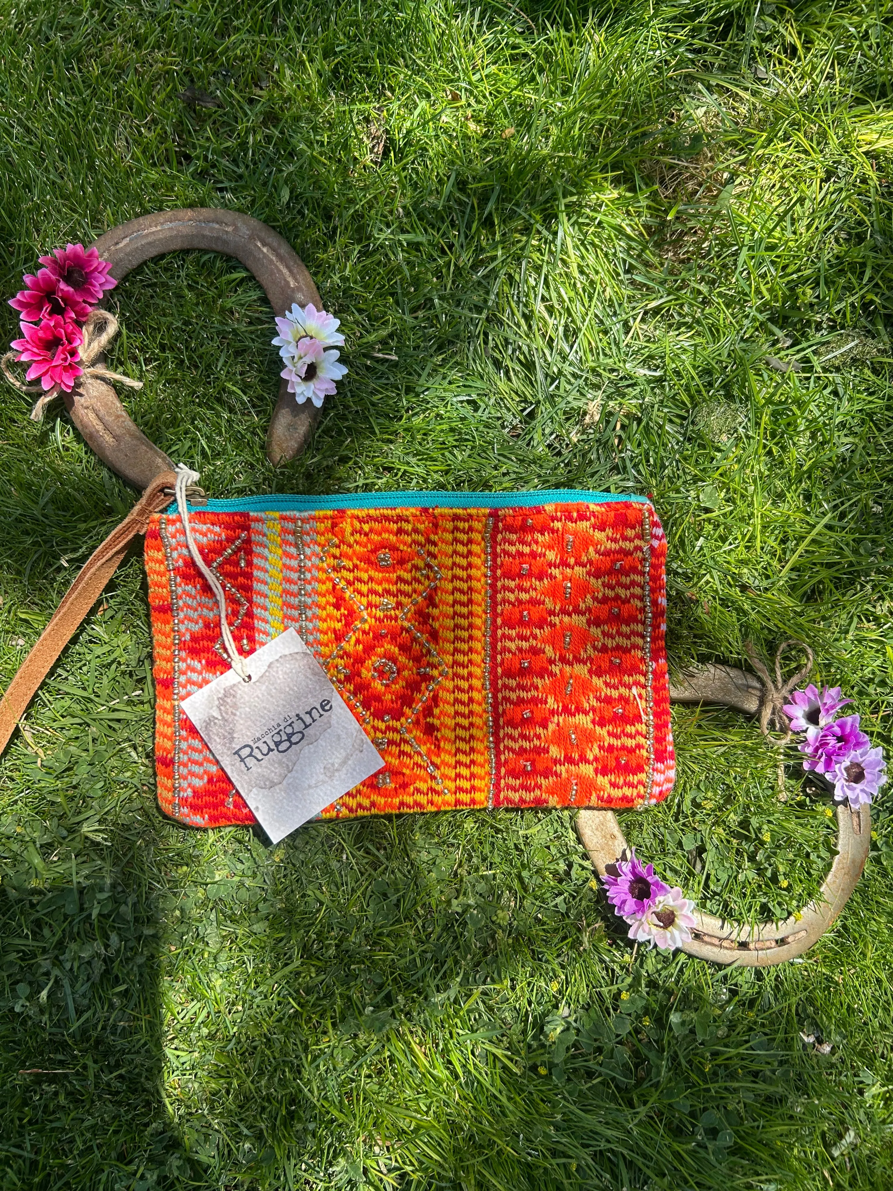 Handbeaded Western Orange Bohemian Clutch