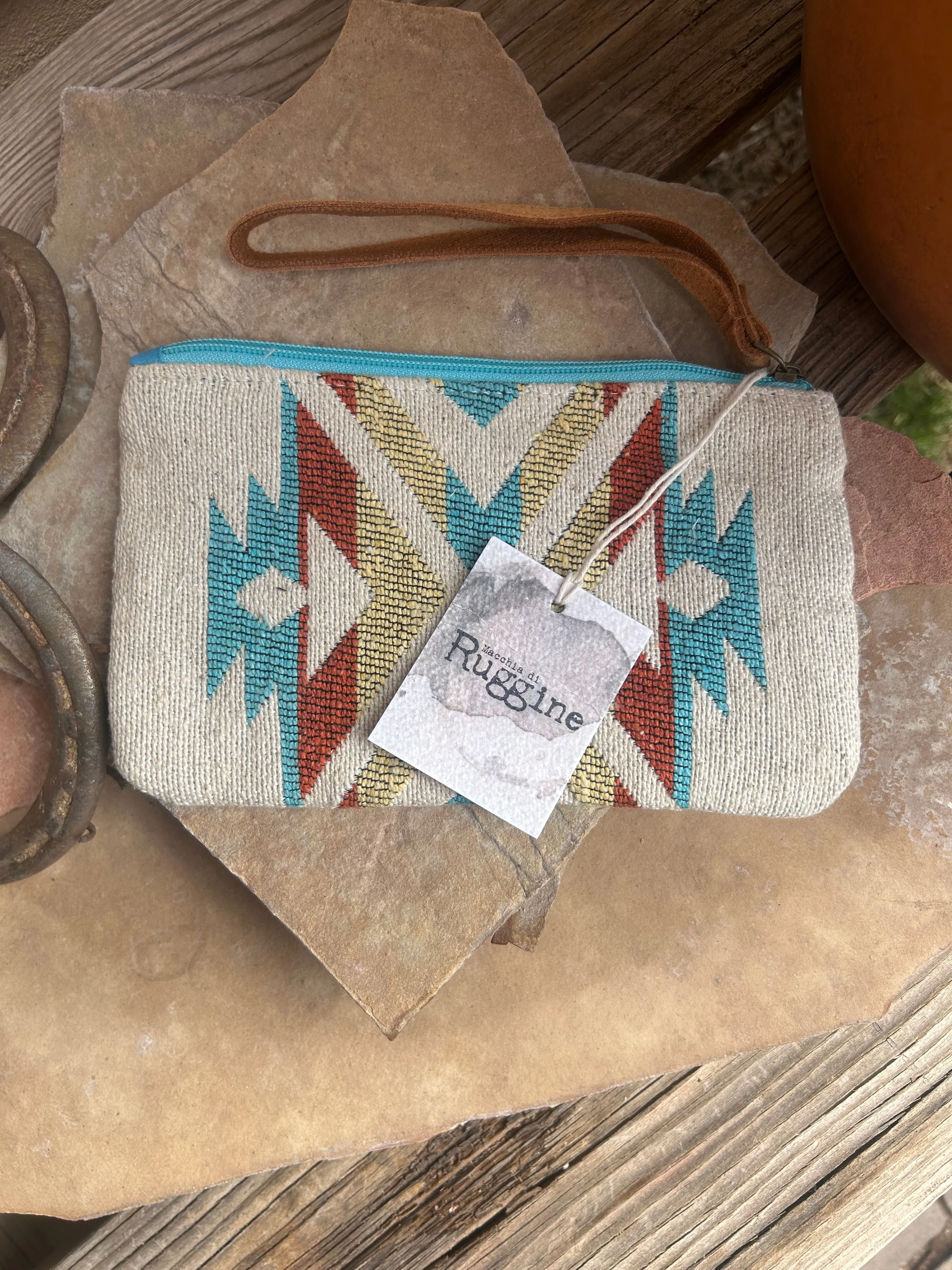 Handmade Beaded Cream Ethnic design clutch and wristlet