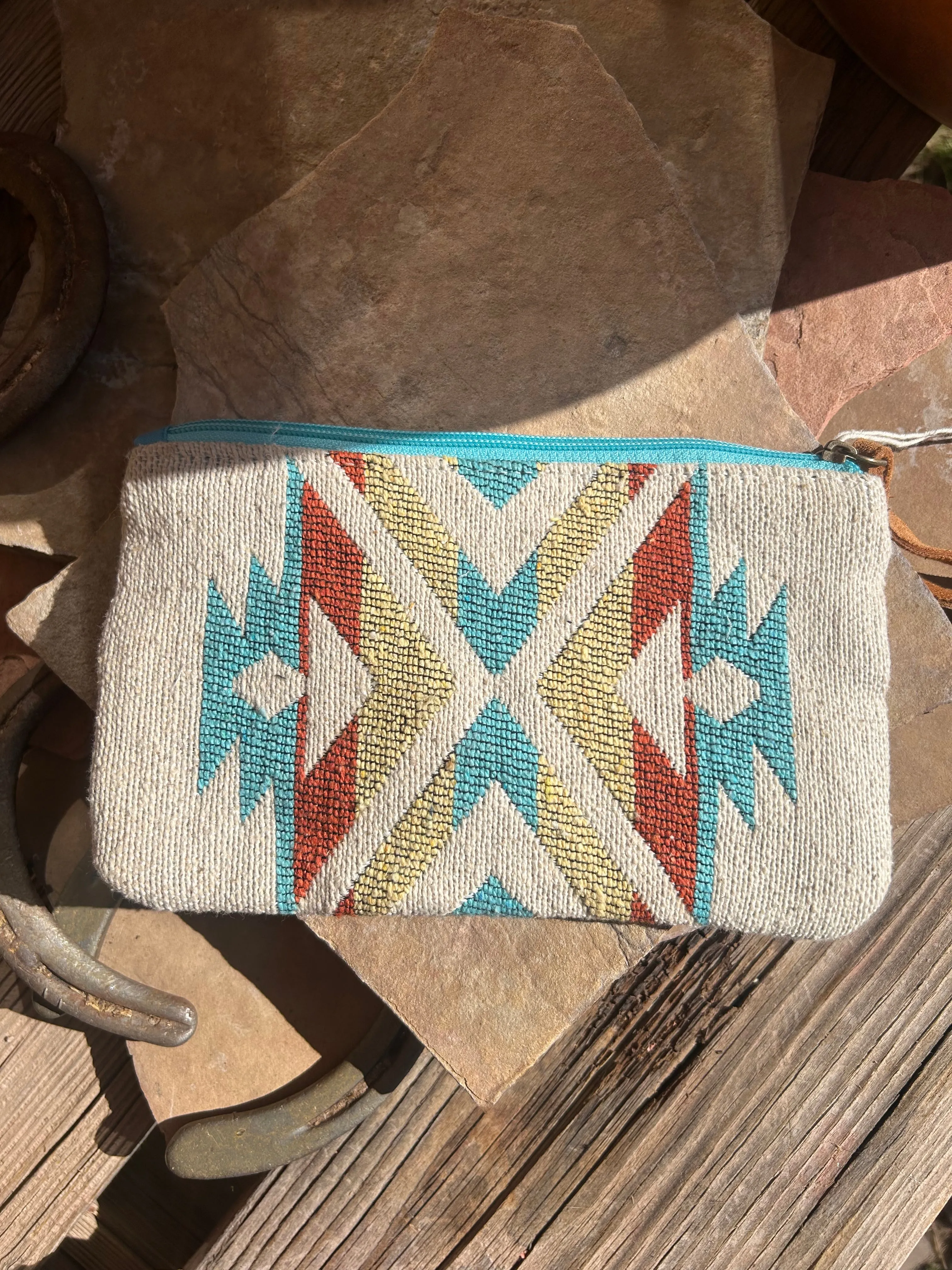 Handmade Beaded Cream Ethnic design clutch and wristlet