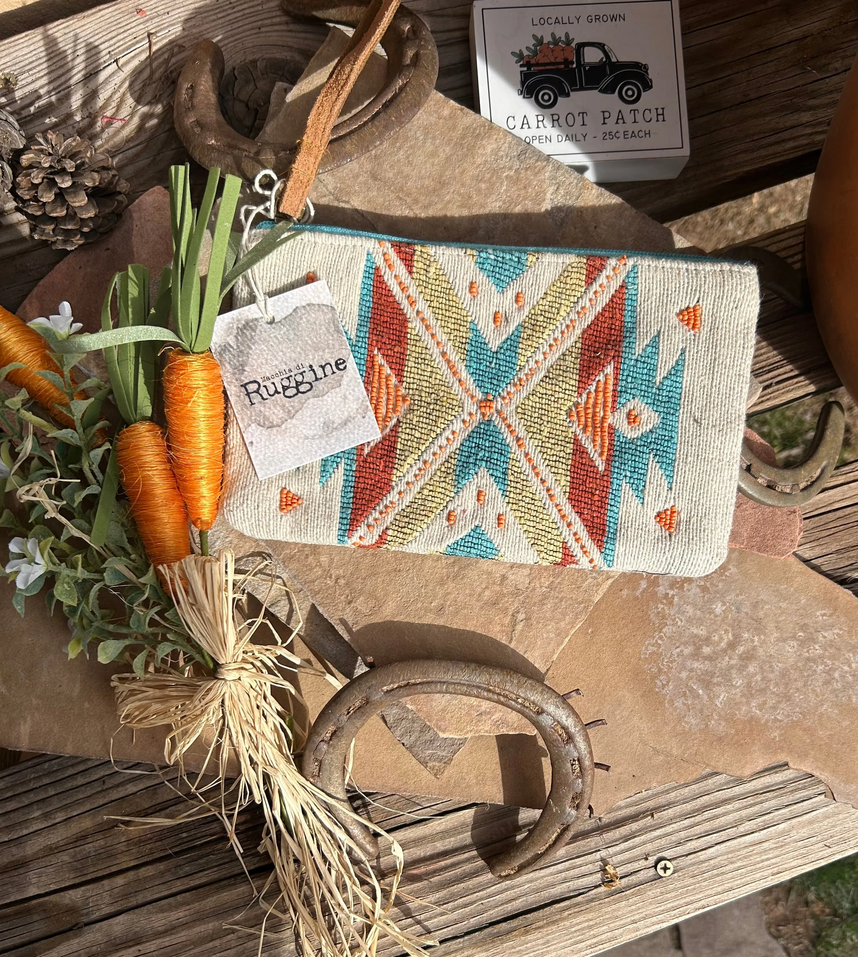 Handmade Beaded Cream Ethnic design clutch and wristlet