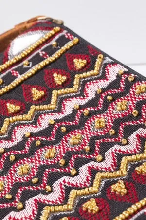 Handmade Beaded Western Bohemian Burgundy Clutch