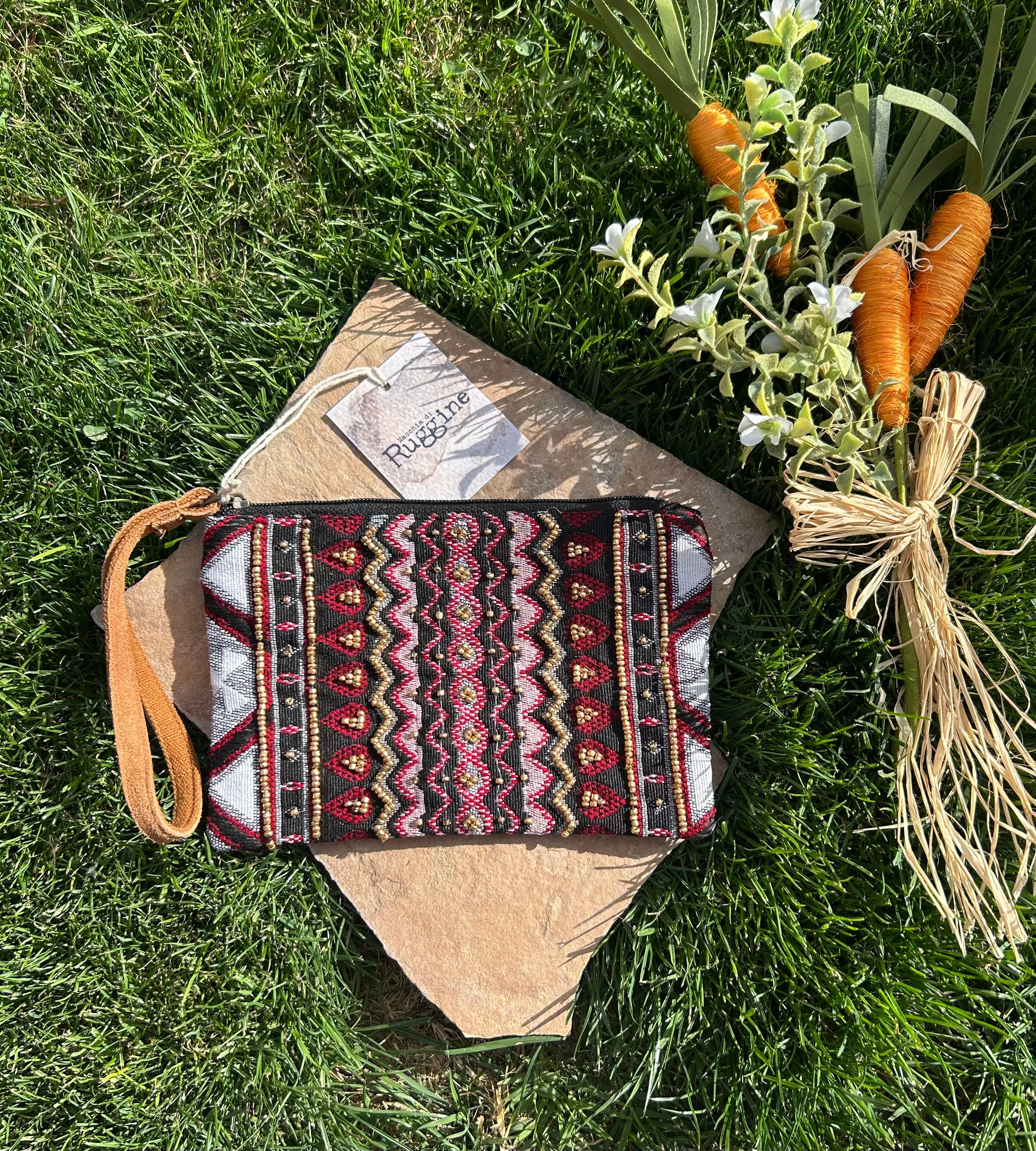 Handmade Beaded Western Bohemian Burgundy Clutch