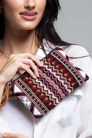 Handmade Beaded Western Bohemian Burgundy Clutch