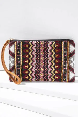 Handmade Beaded Western Bohemian Burgundy Clutch