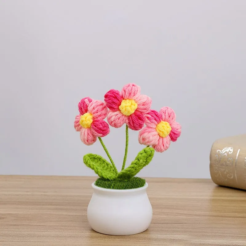 Handmade Crochet Potted Daisy Flower