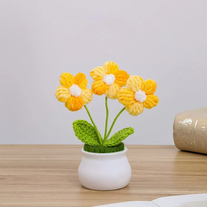 Handmade Crochet Potted Daisy Flower