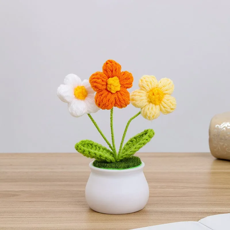 Handmade Crochet Potted Daisy Flower