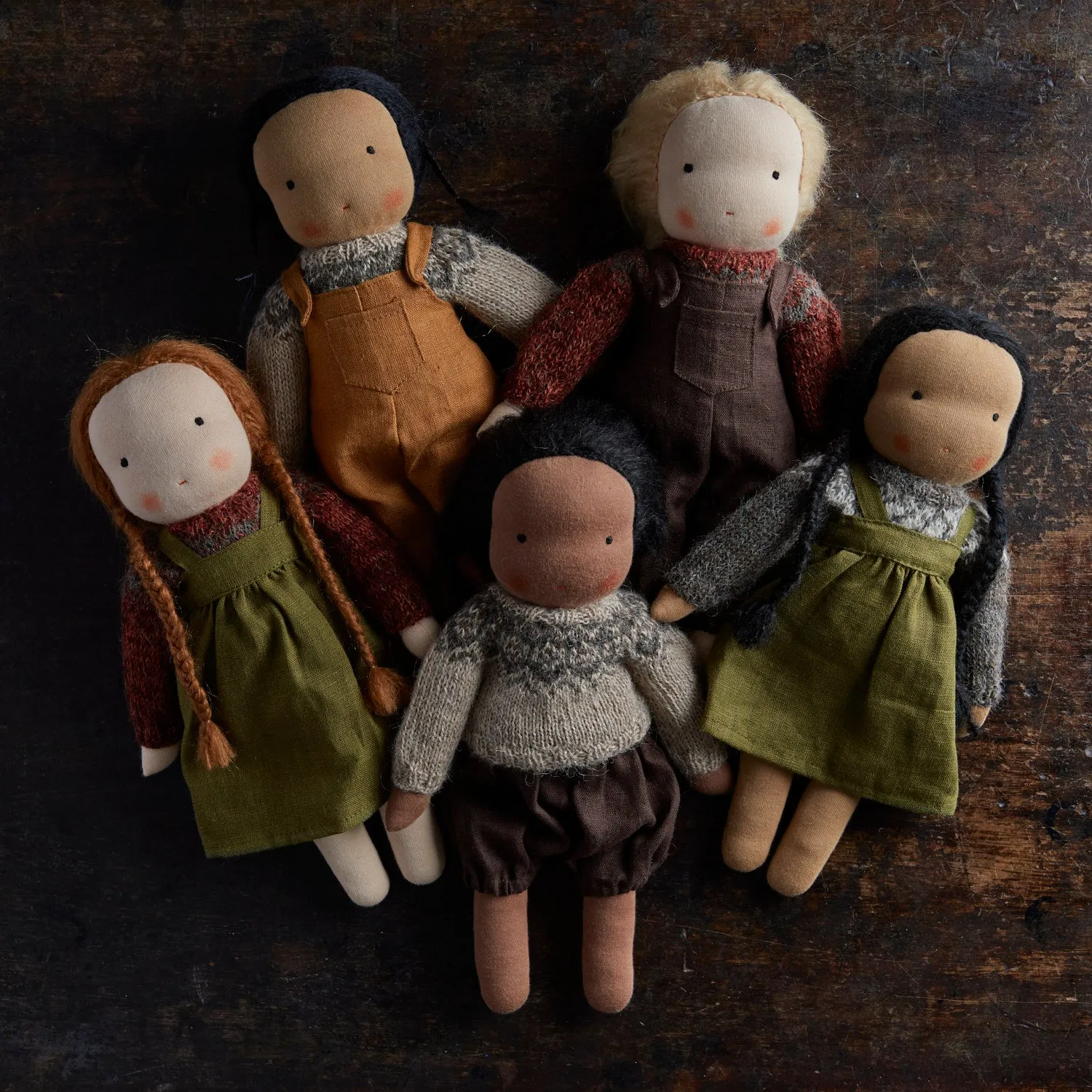Handmade Doll in Norse Sweater & Dungarees - Brown