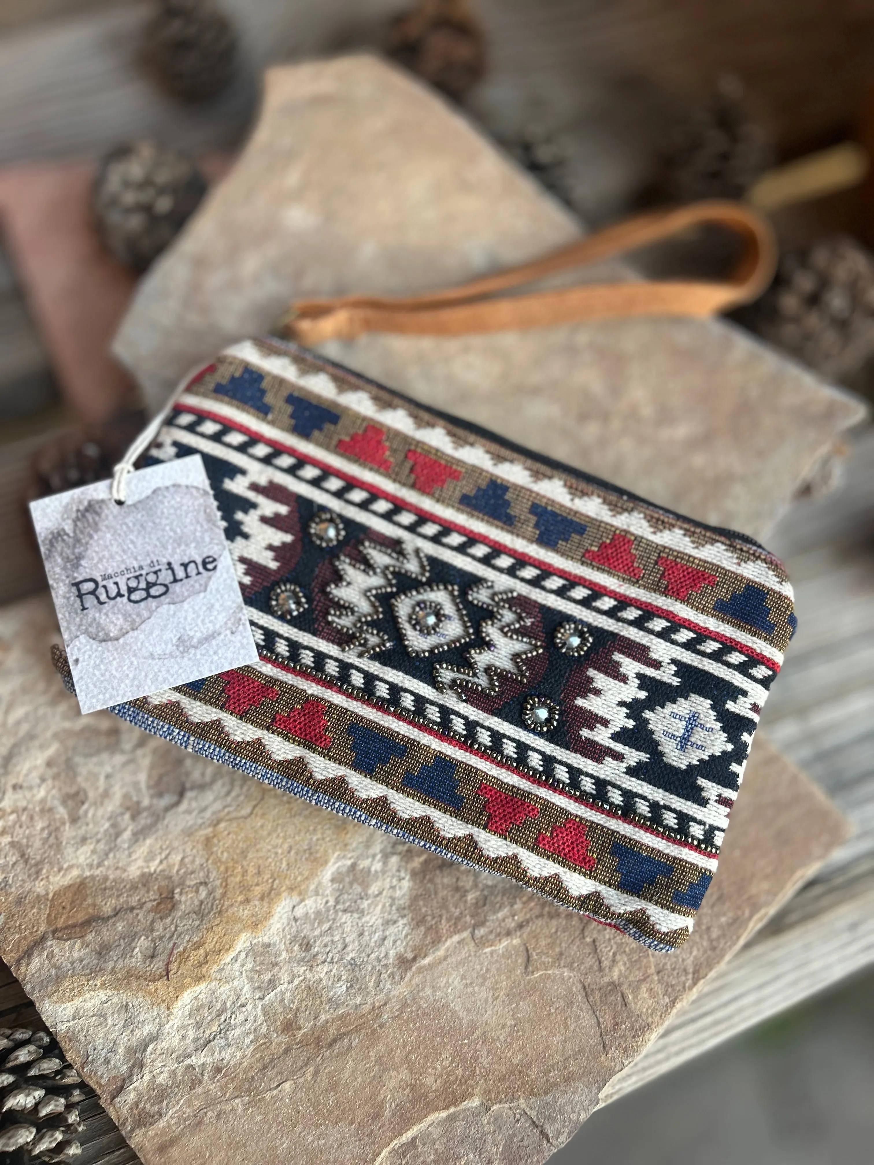 Handmade Ethnic Handbeaded Clutch Gold
