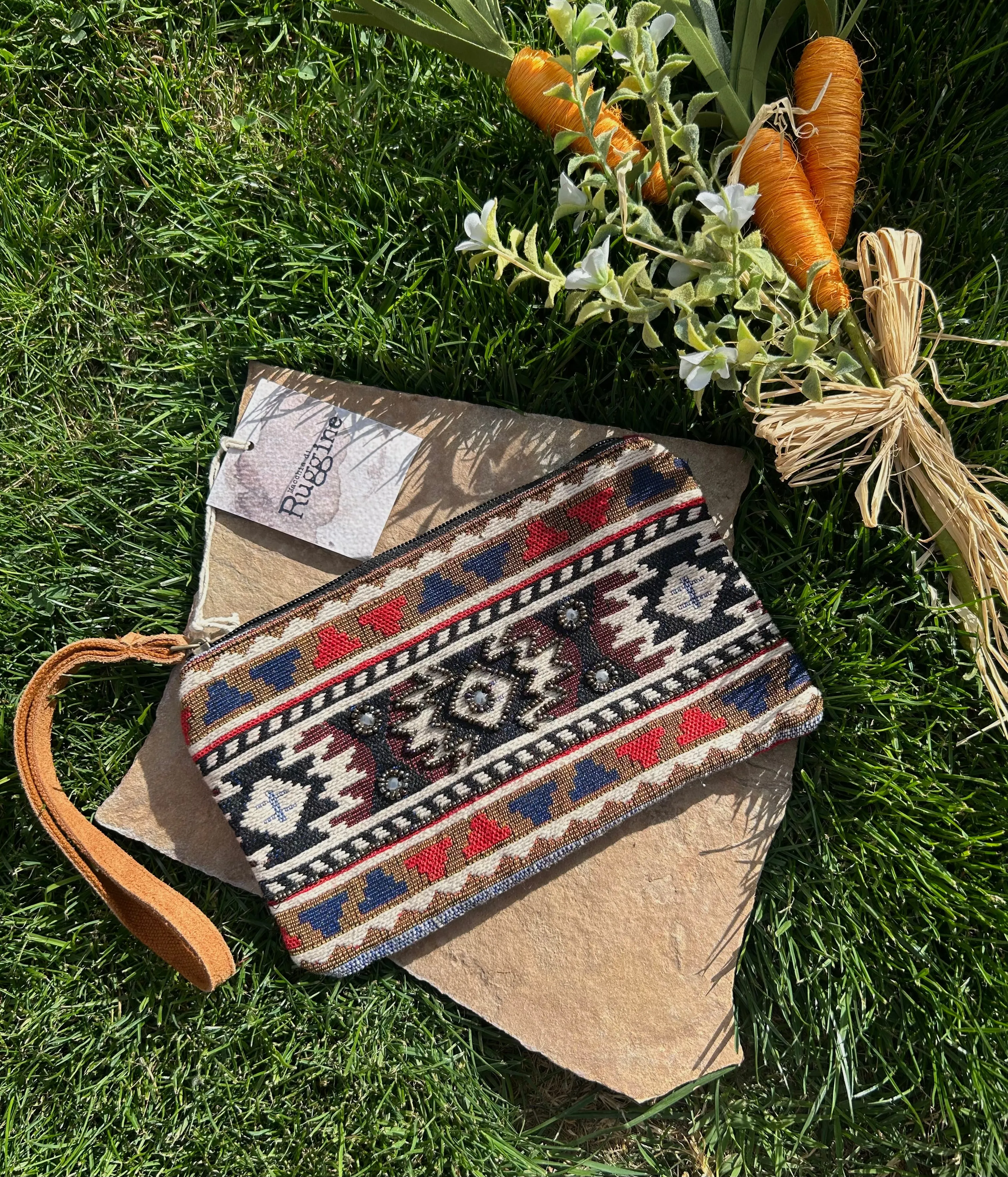Handmade Ethnic Handbeaded Clutch Gold