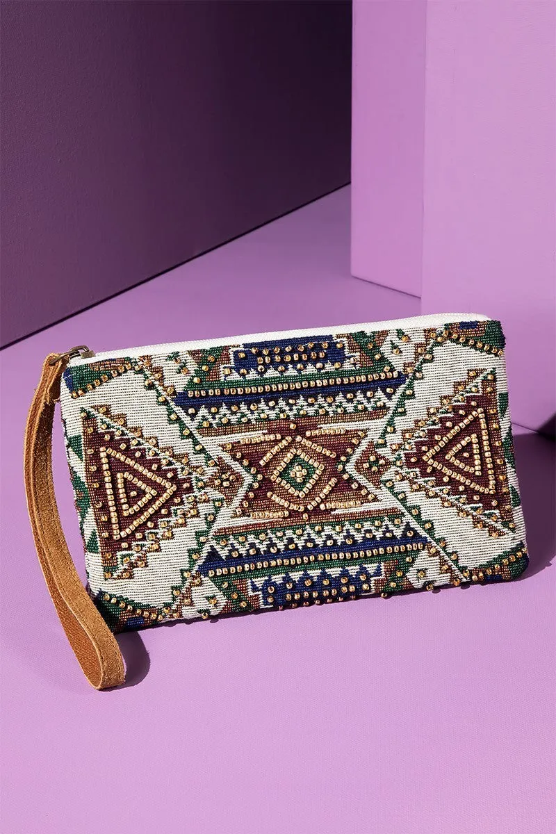Handmade handbead Ethnic Design Terracotta Clutch