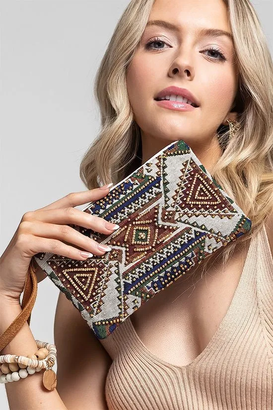 Handmade handbead Ethnic Design Terracotta Clutch