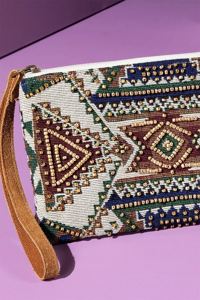 Handmade handbead Ethnic Design Terracotta Clutch