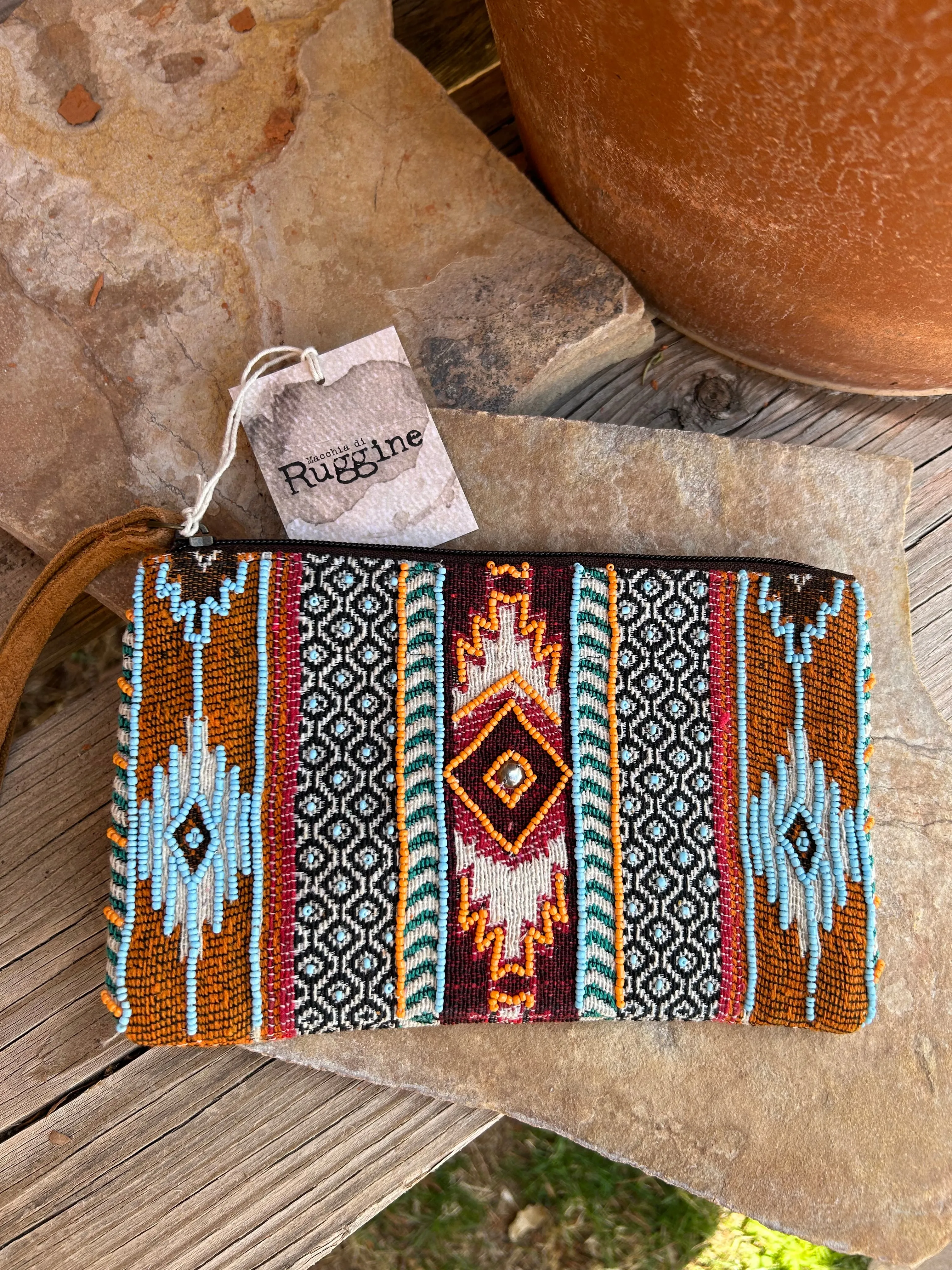 Handmade handbead Ethnic Design Terracotta Clutch