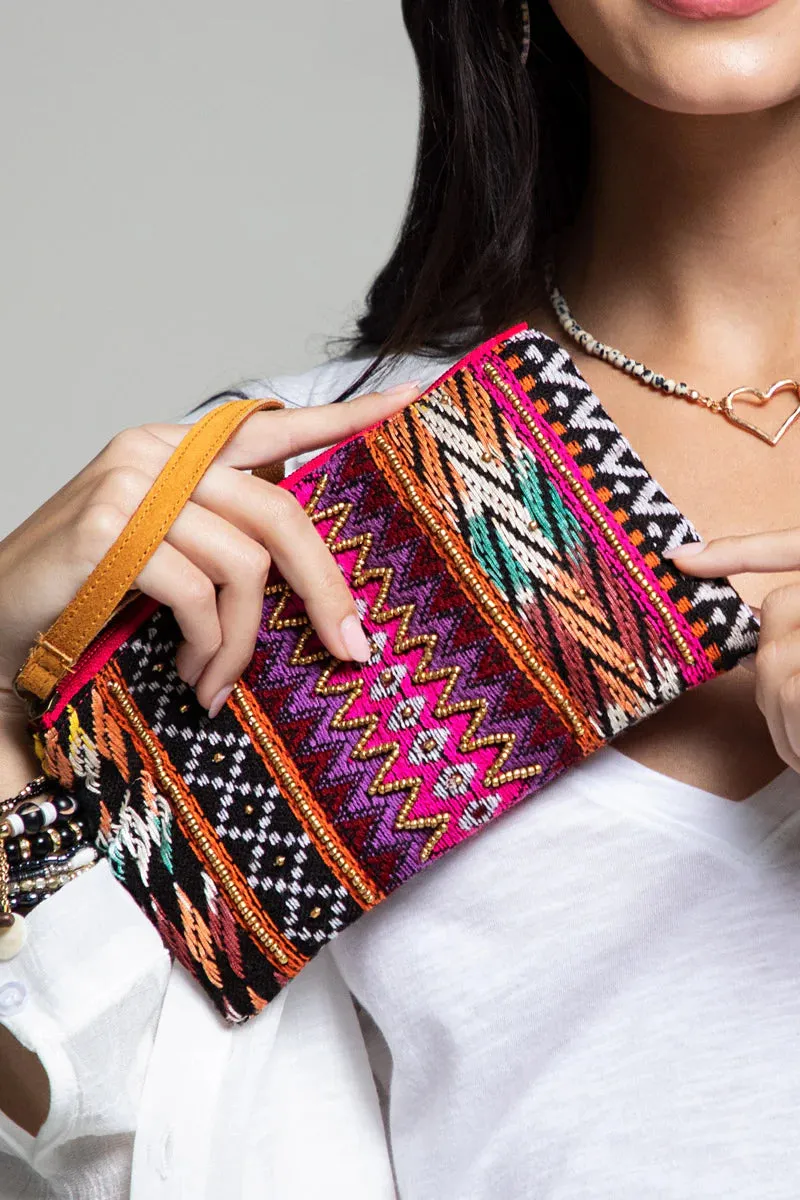 Handmade handbeaded Ethnic Clutch Hot Pink Multi Color