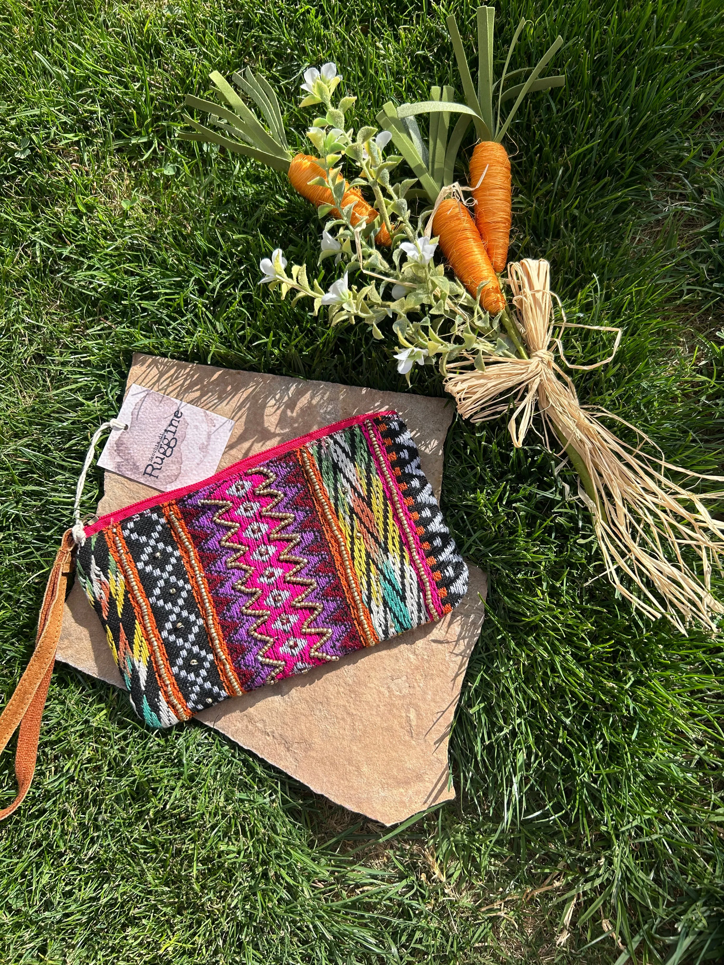 Handmade handbeaded Ethnic Clutch Hot Pink Multi Color