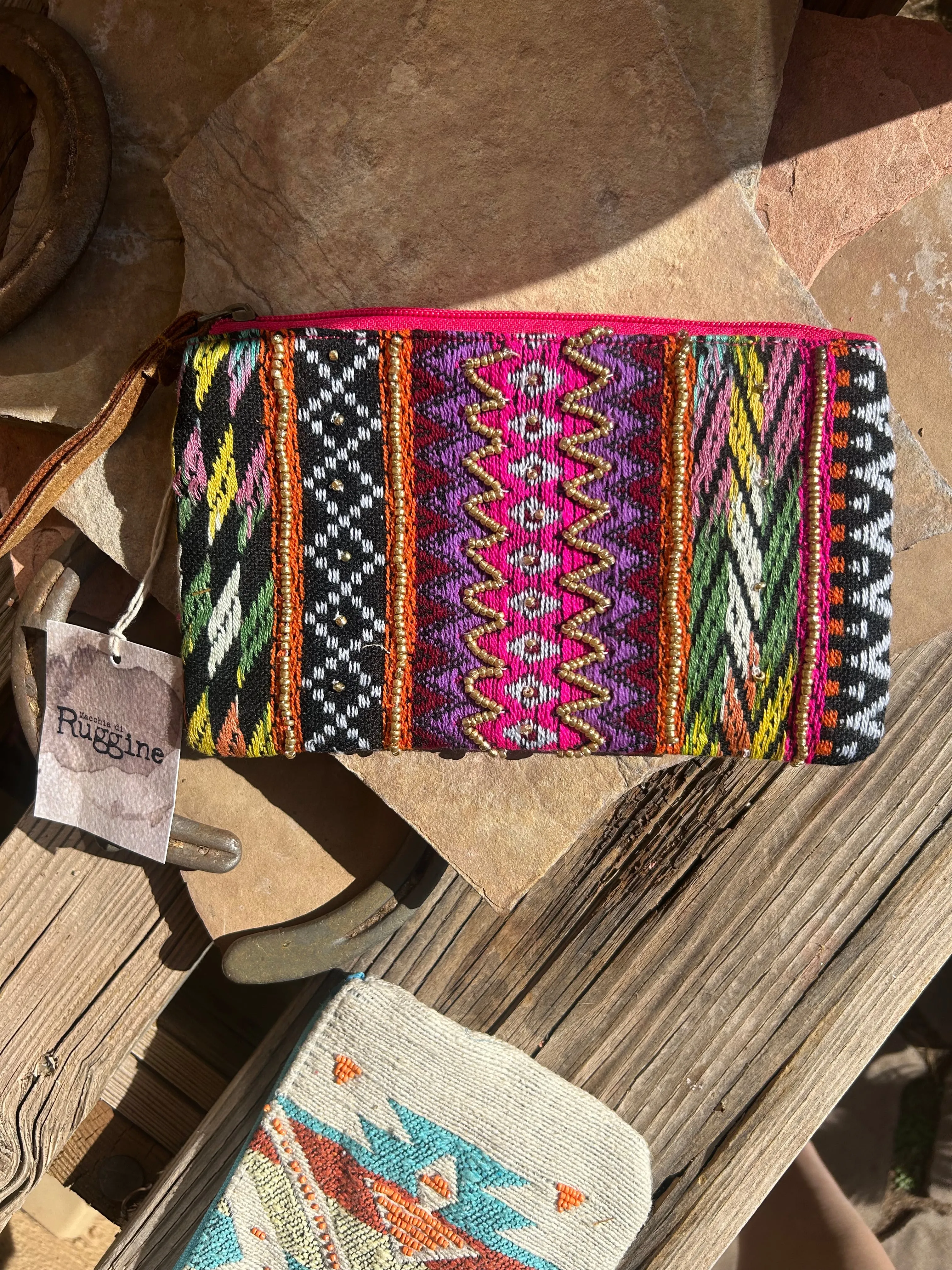 Handmade handbeaded Ethnic Clutch Hot Pink Multi Color
