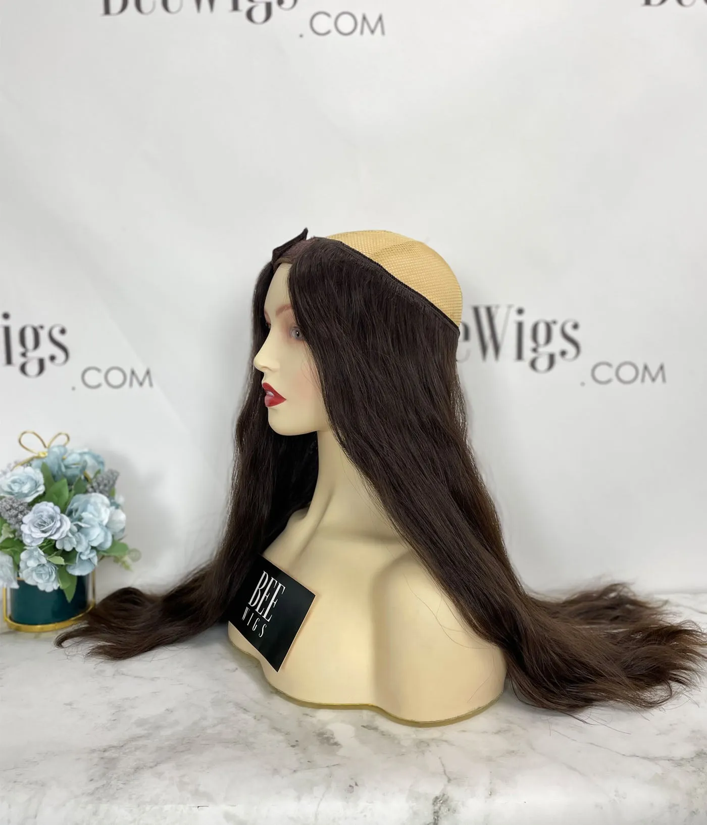 Hat Fall Wig Human Hair Long Brown Hat Fall Sheitel