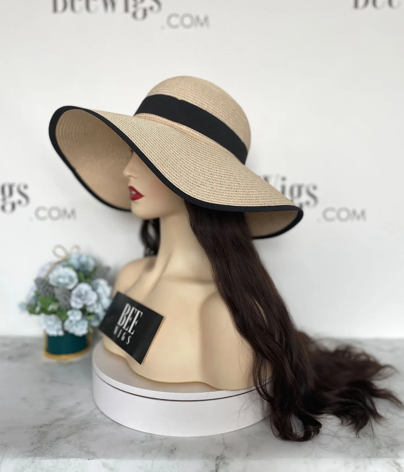 Hat Fall Wig Human Hair Long Brown Hat Fall Sheitel