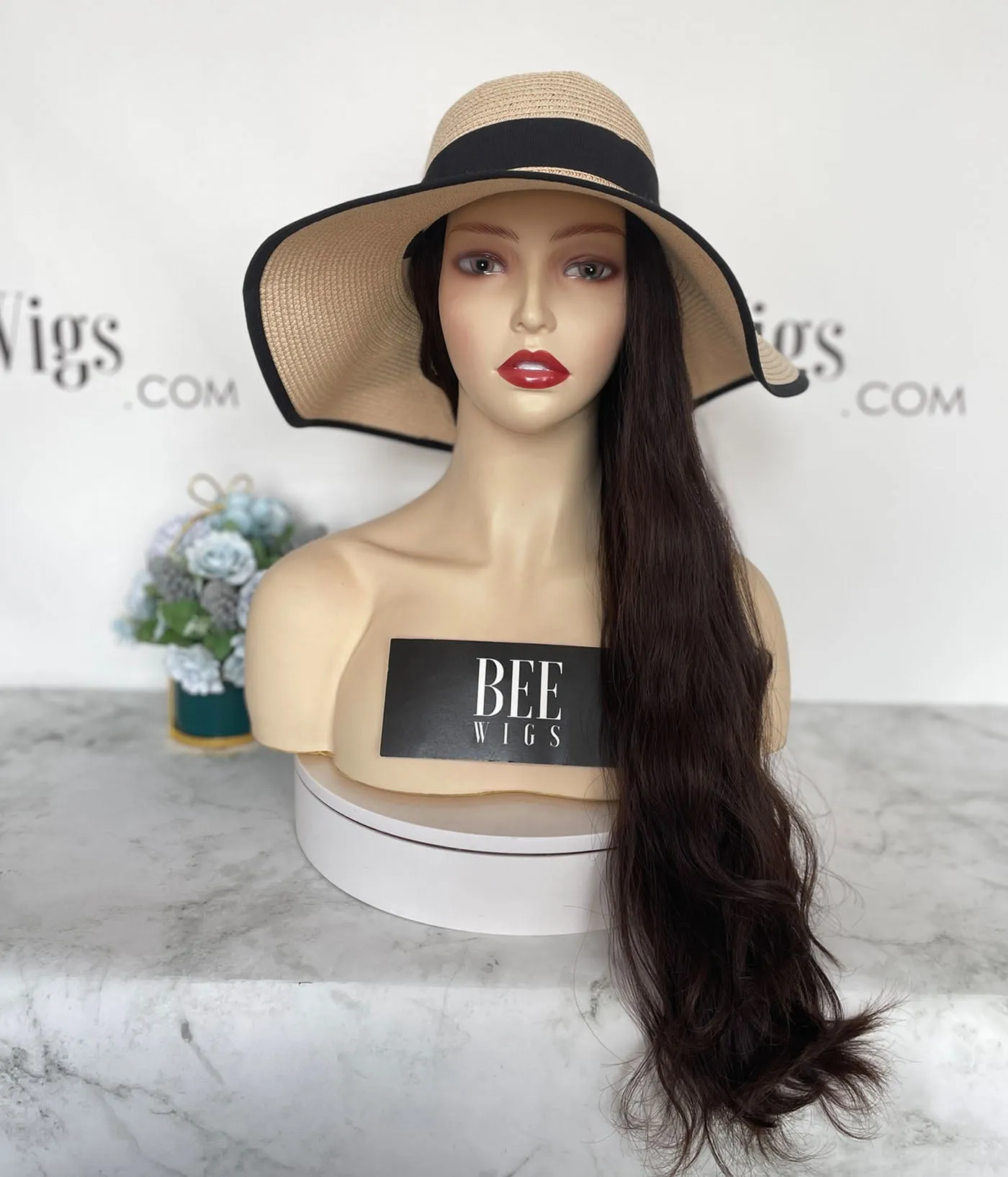 Hat Fall Wig Human Hair Long Brown Hat Fall Sheitel