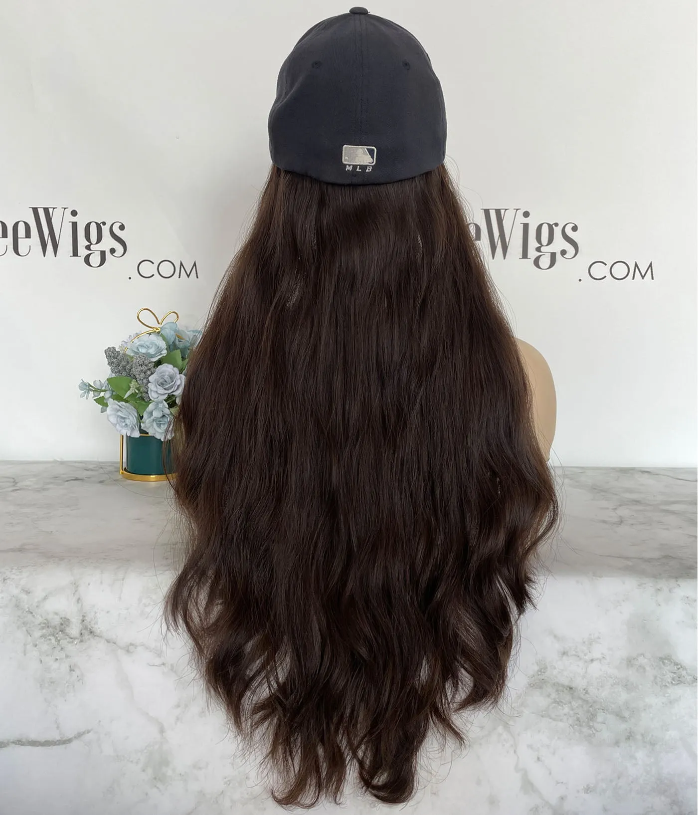 Hat Fall Wig Human Hair Long Brown Hat Fall Sheitel