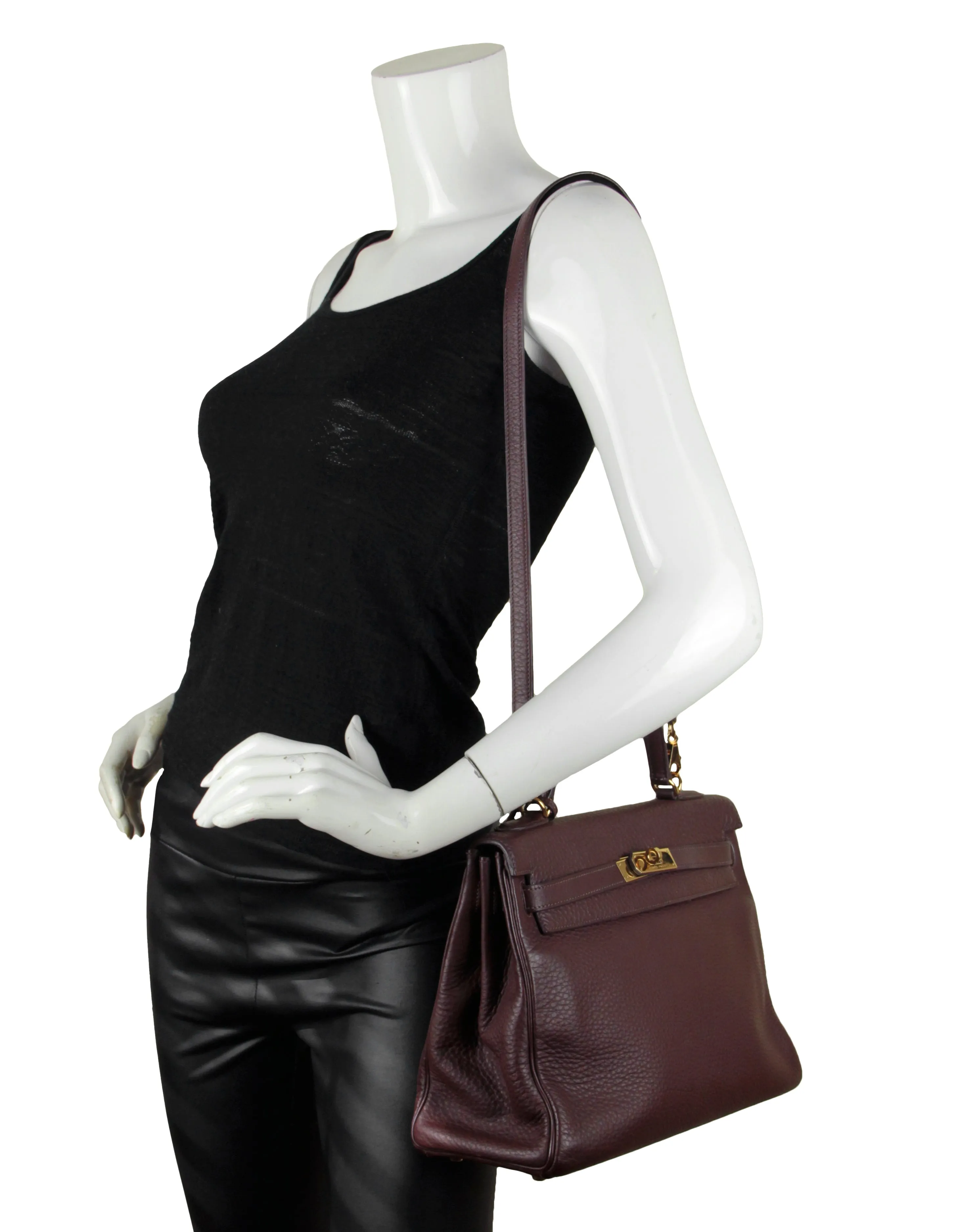 Hermes 32cm Brown Clemence Kelly Bag GHW