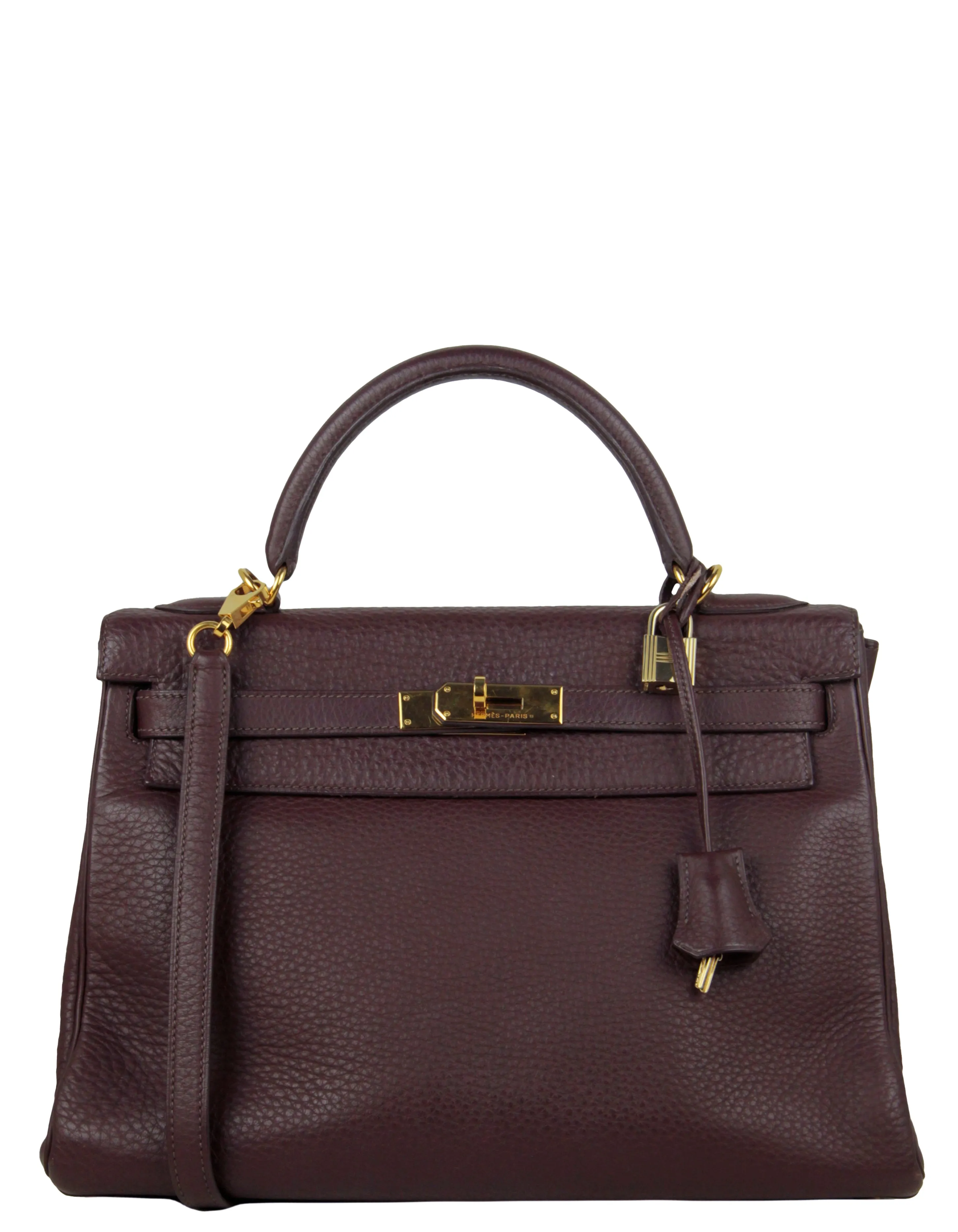 Hermes 32cm Brown Clemence Kelly Bag GHW
