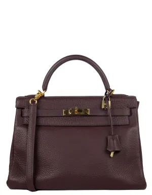Hermes 32cm Brown Clemence Kelly Bag GHW
