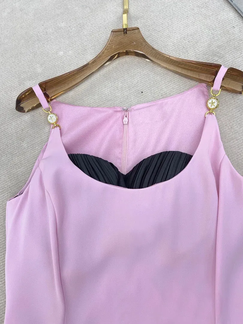 High End Quality Patchwork Spaghetti Strap Mini Dress