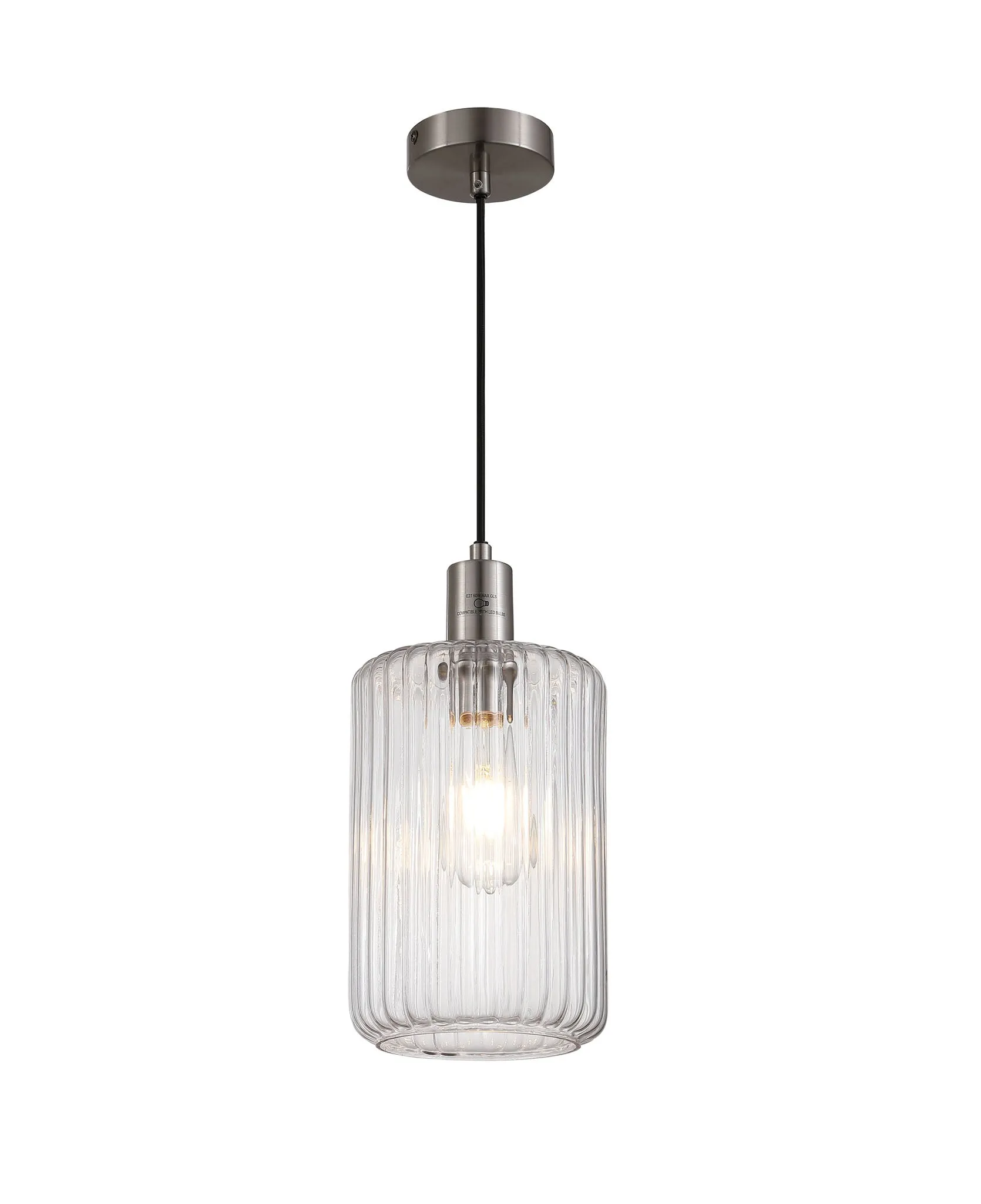 Holt 1 Light Fluted Glass Pendant Stainless Steel Ceiling Light