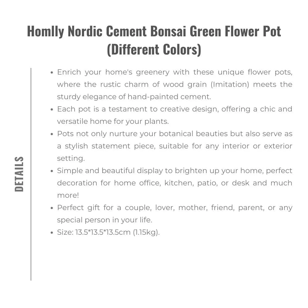 Homlly Nordic Cement Bonsai Green Flower Pot (Different Colors)