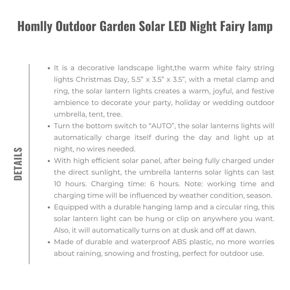 Homlly Outdoor Garden Solar LED Night Fairy lamp